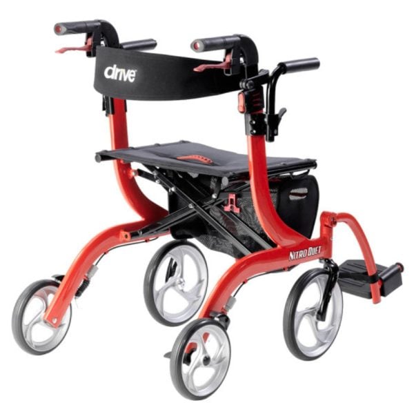 Nitro Duet Rollator and Transport Wheelchair - Red - Image 3