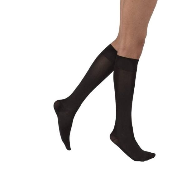 Opaque Knee High Closed Toe Stockings 15-20 mmHg, Classic Black