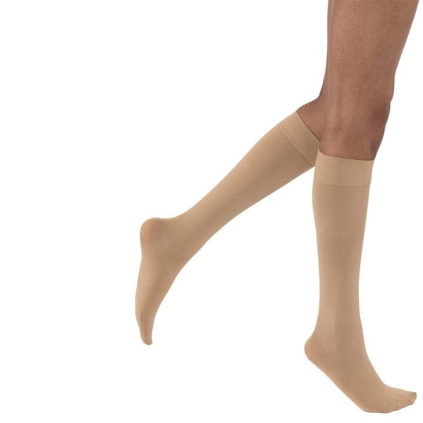 Opaque Knee High Closed Toe Stockings 20-30 mmHG, Natural, Full Calf