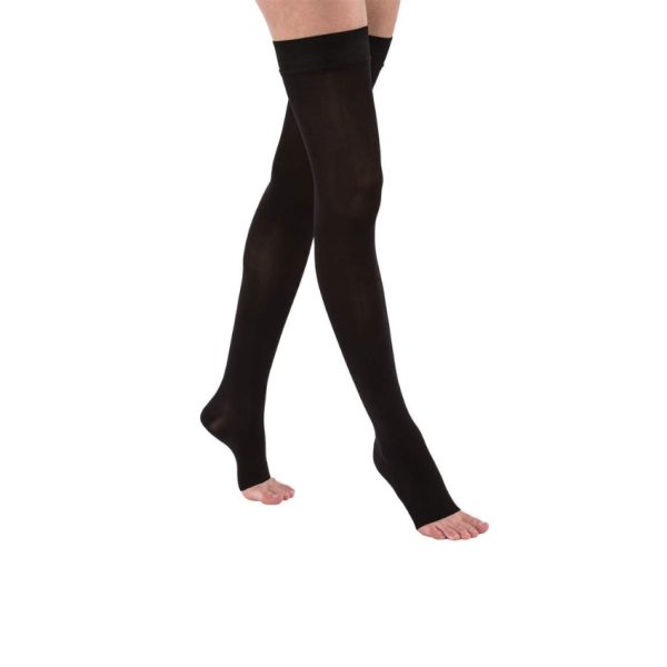 Opaque Open Toe Thigh High, 30-40 mmHG Compression Stockings, Classic Black