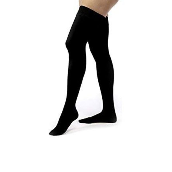 Opaque Thigh High Closed Toe Stockings, 15-20 mmHG, Classic Black