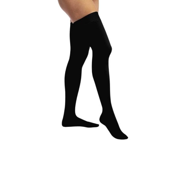 Opaque Thigh High Closed Toe Stockings, 20-30 mmHg, Classic Black