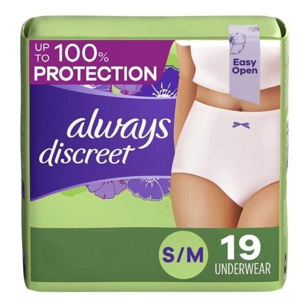 Always Discreet Incontinence Underwear for Women, Small/Medium