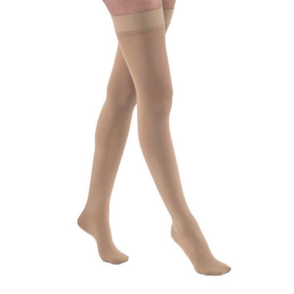 Petite Closed-Toe Thigh High-Stockings With Silicone Band, 15 to 20 mmHg, Beige