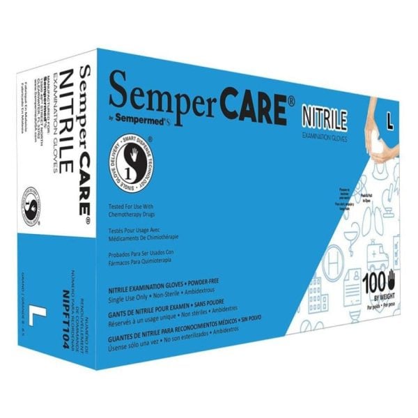 SemperCare Blue Medium Powder Free Disposable Gloves