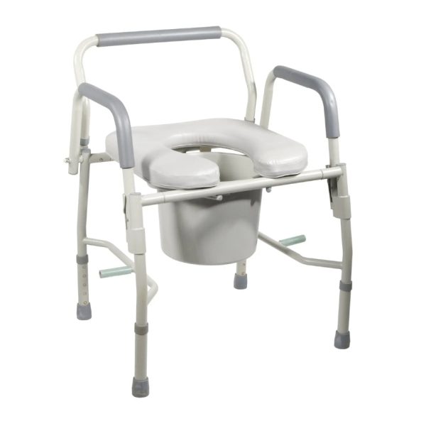 Steel Drop Arm Bedside Commode with Padded Seat and Arms - Image 2