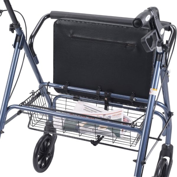 Heavy Duty Bariatric Walker Rollator with Large Padded Seat, Blue - Image 4