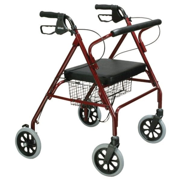 Heavy Duty Bariatric Walker Rollator with Large Padded Seat, Red