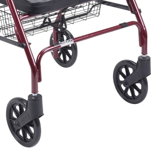 Heavy Duty Bariatric Walker Rollator with Large Padded Seat, Red - Image 4