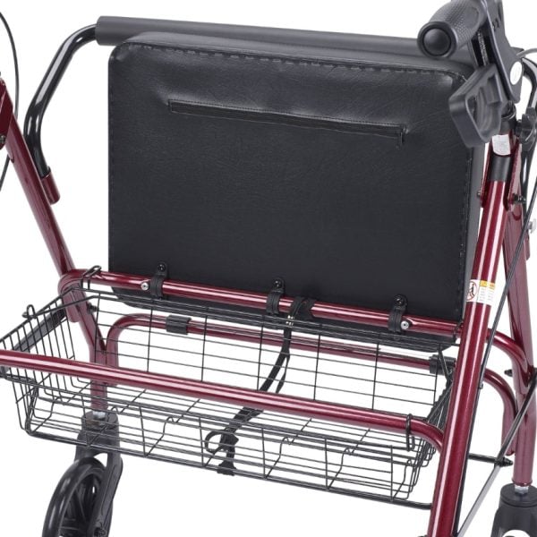 Heavy Duty Bariatric Walker Rollator with Large Padded Seat, Red - Image 6