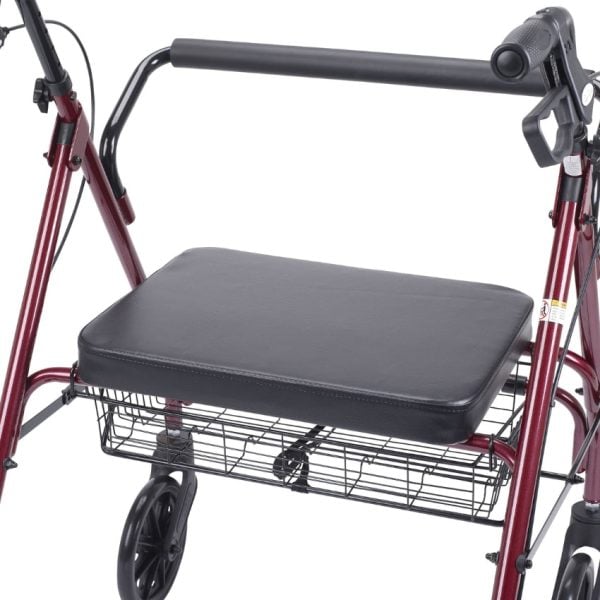 Heavy Duty Bariatric Walker Rollator with Large Padded Seat, Red - Image 3