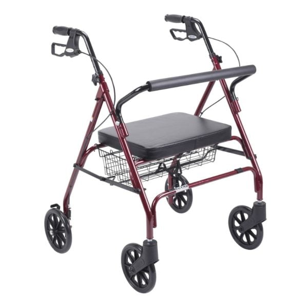 Heavy Duty Bariatric Walker Rollator with Large Padded Seat, Red - Image 2