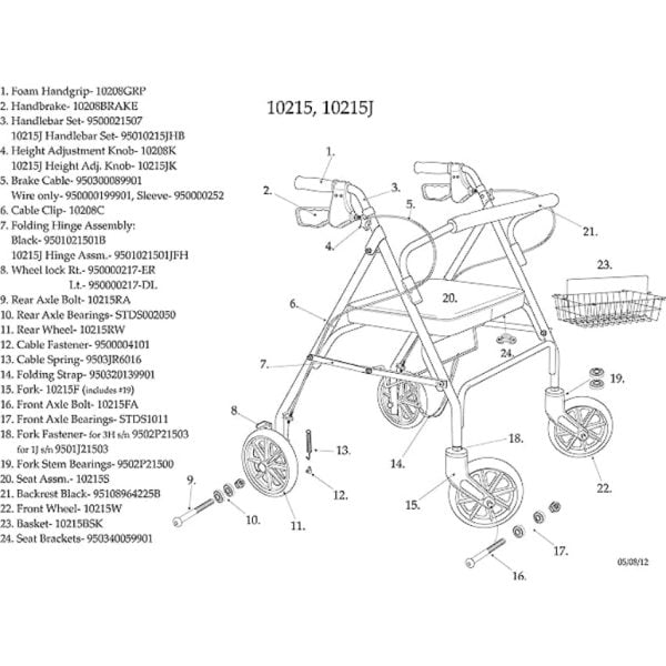 Heavy Duty Bariatric Walker Rollator with Large Padded Seat, Red - Image 7