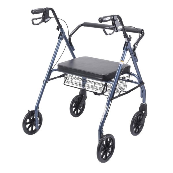 Heavy Duty Bariatric Walker Rollator with Large Padded Seat, Blue - Image 2