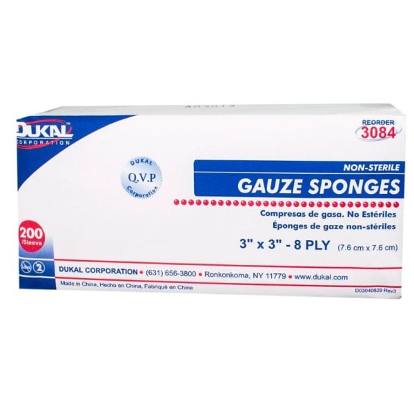 Woven Cotton Gauze Sponge, 3" x 3", Non-Sterile