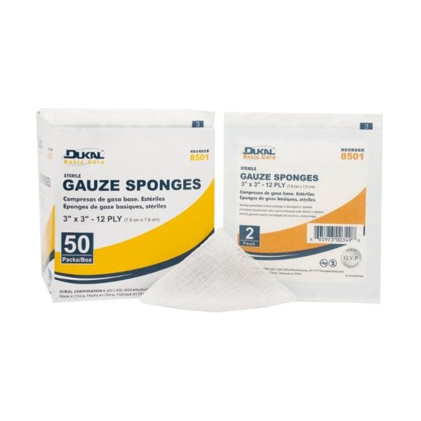 Basic Care Gauze Sponge, 3" x 3", 12-Ply