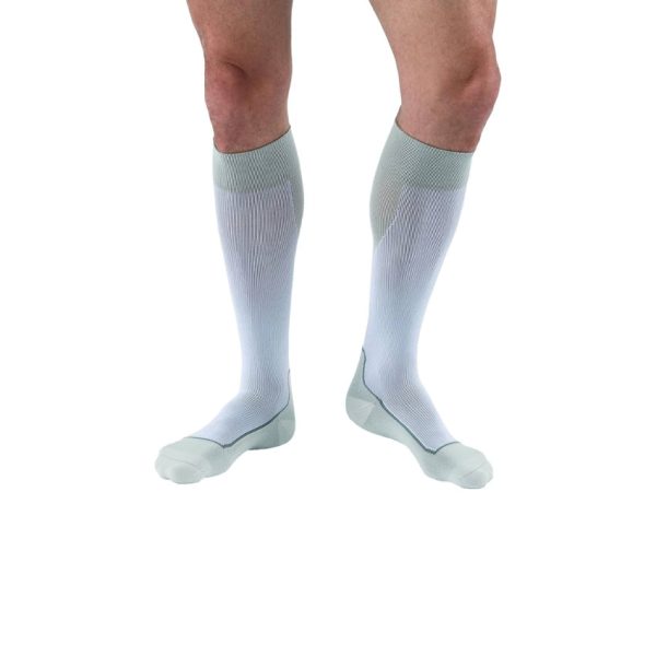 Closed Toe Knee-High Sports Socks, 15-20 mmHg, White / Gray