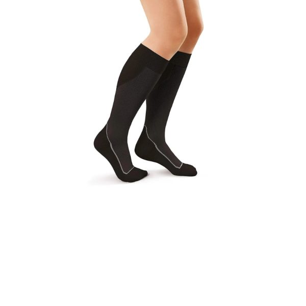 Closed Toe Knee-High Sports Socks, 20-30 mmHg, Black / Cool Black