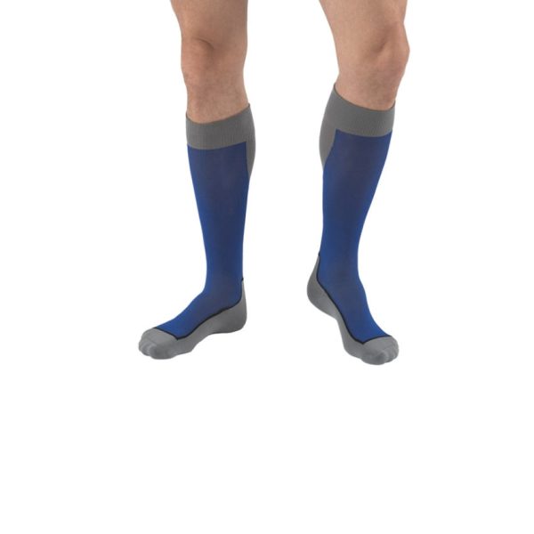 Closed Toe Knee-High Sports Socks, 20-30 mmHg, Royal Blue / Gray