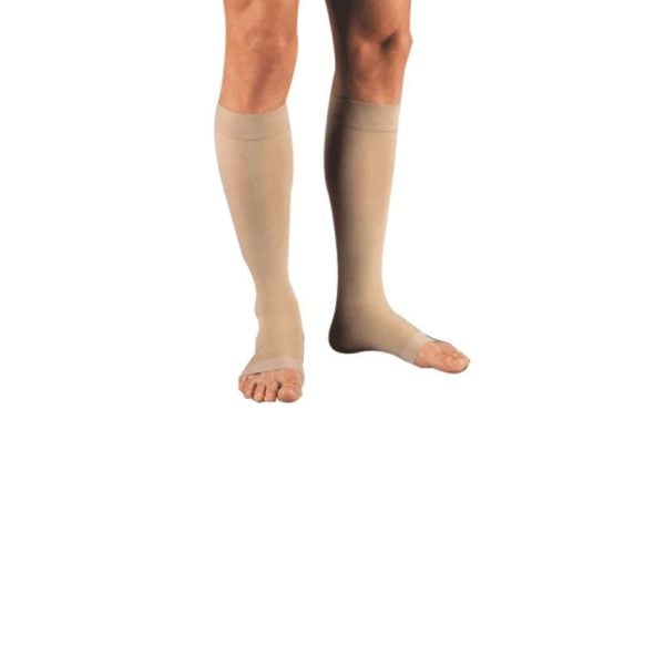 Open-Toe Knee High and Full Calf-Stockings With Silicone Band, 20 to 30 mmHg, Beige