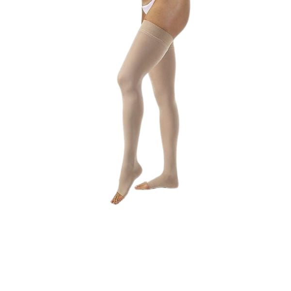 Open-Toe Thigh High-Stockings With Silicone Band, 30 to 40 mmHg, Beige